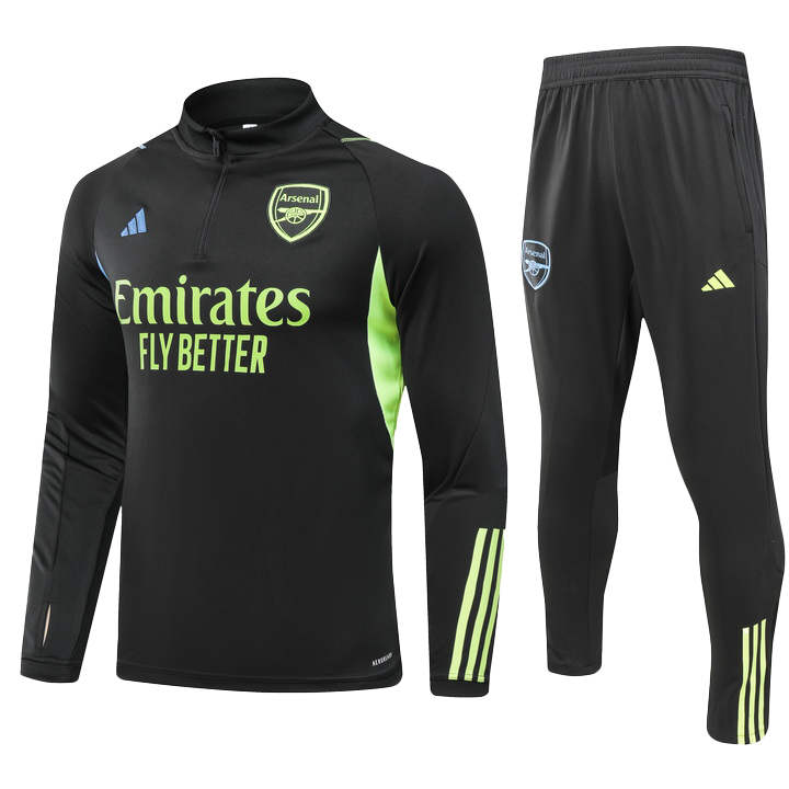 Arsenal 1/4 Zip Tracksuit Black/Green