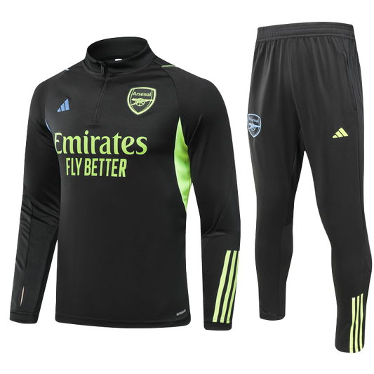 Arsenal 1/4 Zip Tracksuit Black/Green